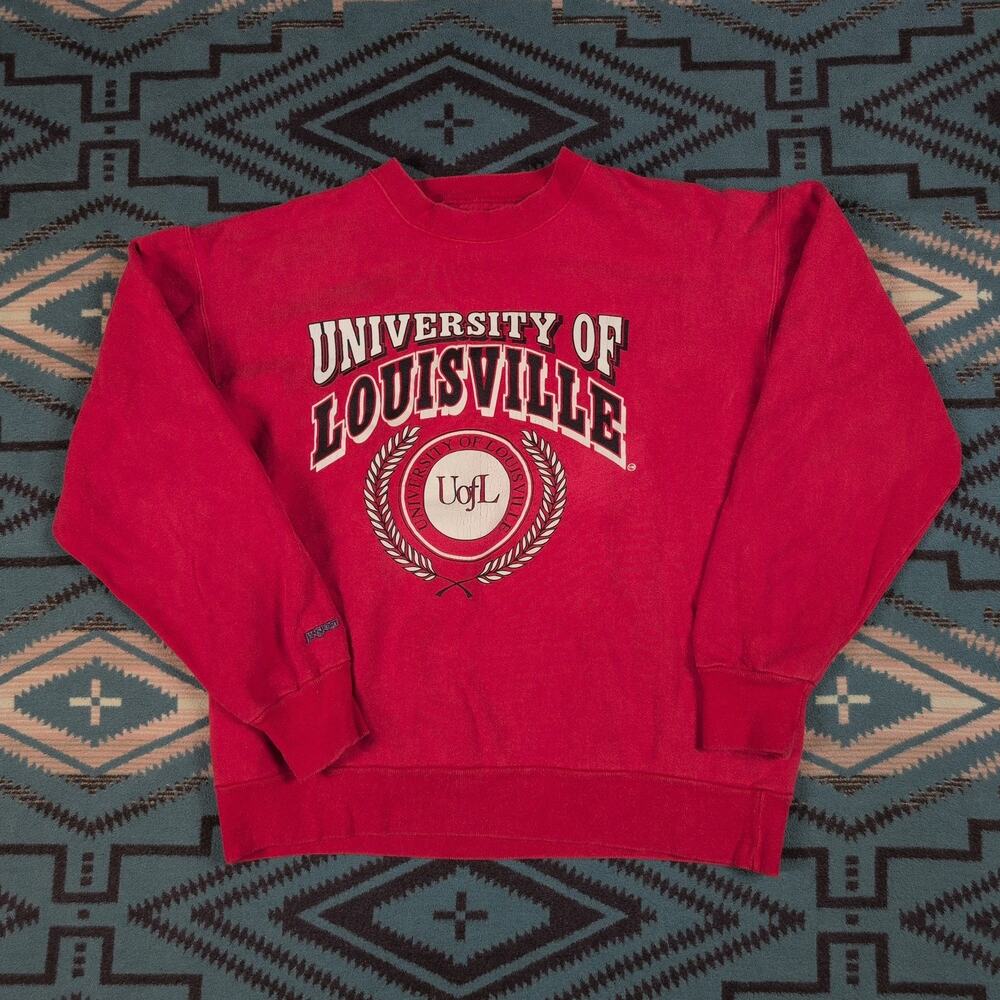 Vintage University Of Louisville Cardinals Sweater Mens Large Red Crew Neck 90s